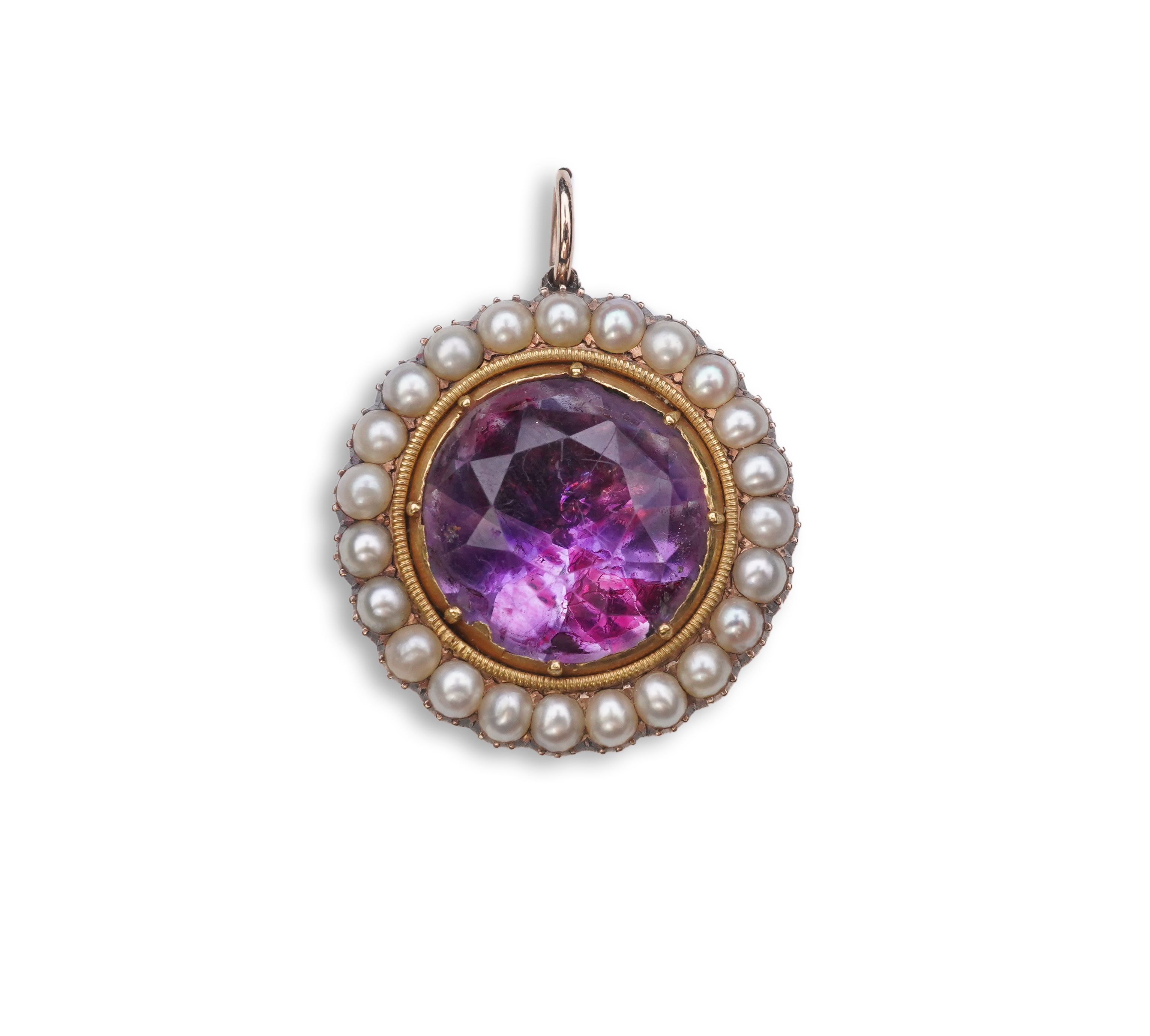 A Victorian amethyst and half pearl pendant, mid 19th century